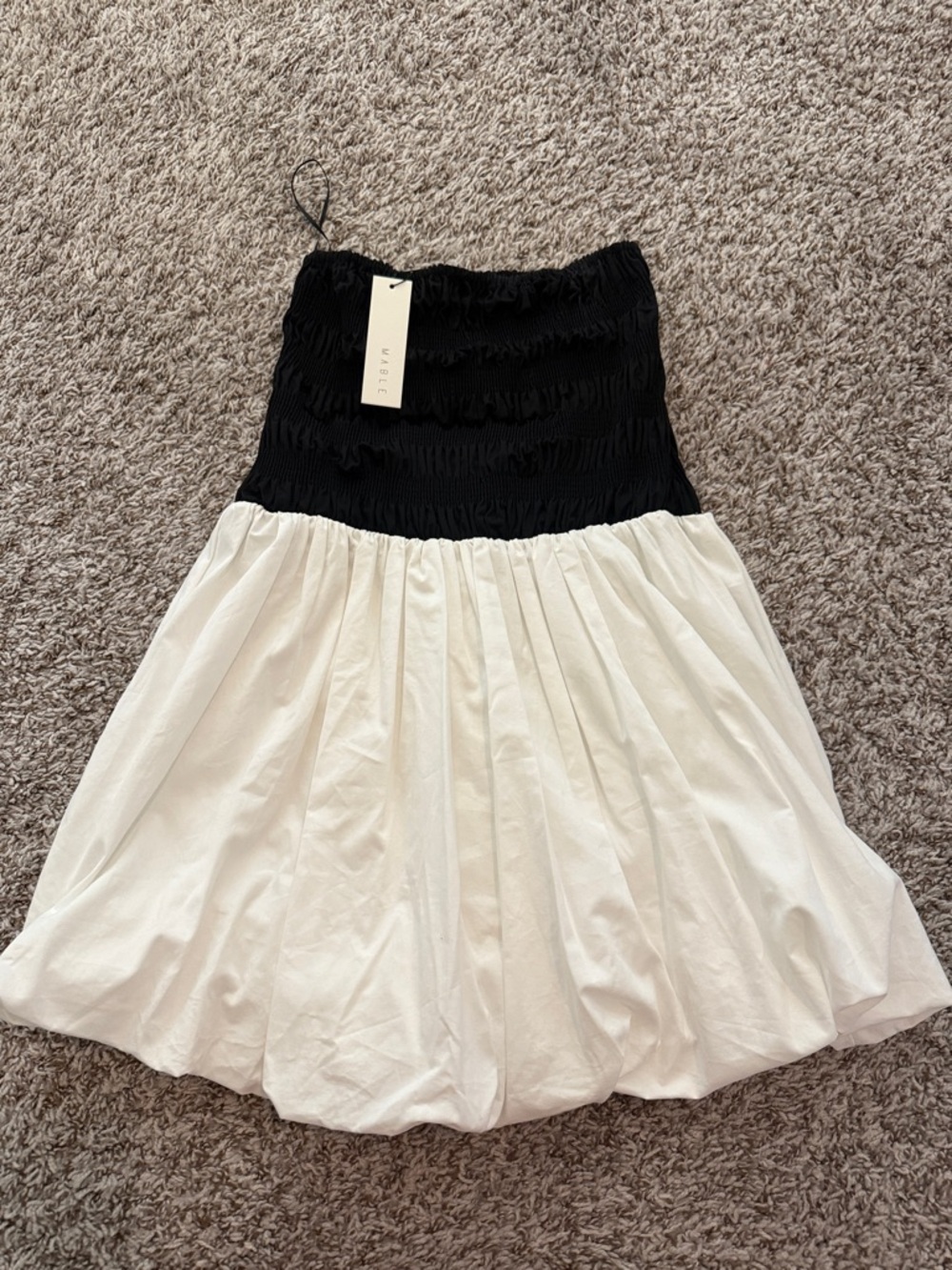 Strapless Black & White Smocked Mini Dress - Picture 2 of 4
